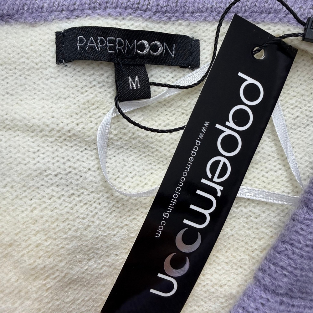 Papermoon Women M Pastel Half Zip Coquette Sweater Lavender Cream NWT - Picture 10 of 12